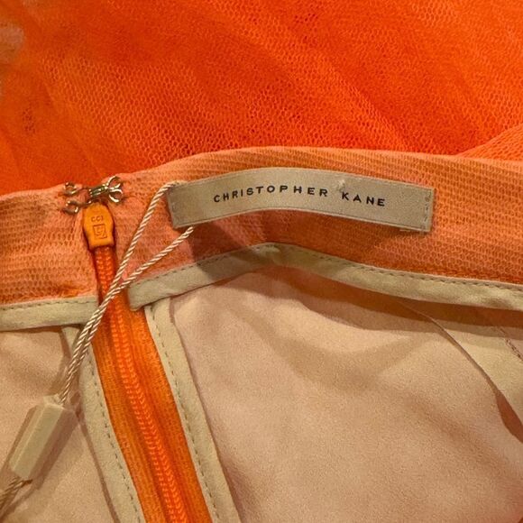 CHRISTOPHER KANE Tulle neon orange black plisse high waisted pleated skirt Sz 6 - Picture 9 of 14